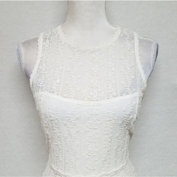 LUNA Cream Illusion Lace Crochet Sunflower Sleeveless Dress Small - Picture 3 of 14